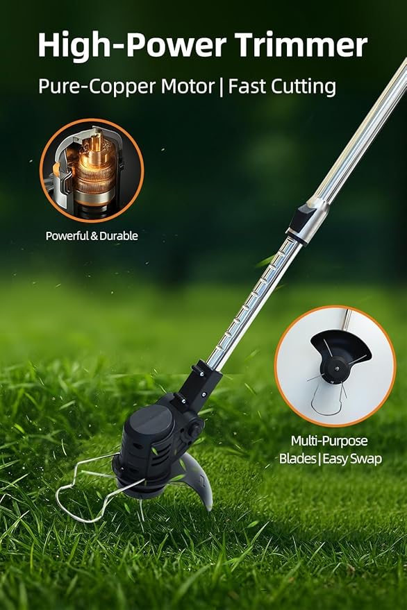 Cordless String Trimmer, Weed Wacker, Nylon Trimmer Head as Its Core Cutting Accessory, Telescopic Shaft and Foldable, 2 x Batteries, String Trimmer Cordless, Black