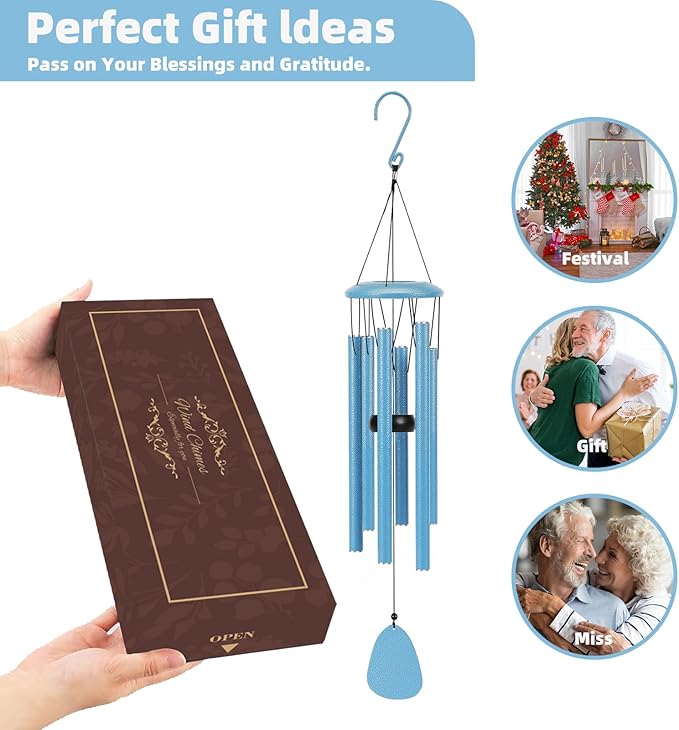 Aluminium Wind Chimes 26 Inches to Create a Zen Atmosphere Suitable for Outdoor, Garden, Patio Decoration. Classic Blue Wind Chimes with Wind Catcher Suitable as A Gift for Unisex