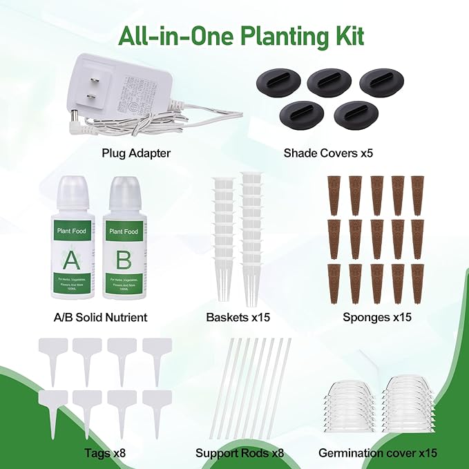 SPECILITE Hydroponics Growing System Kit with 30” Height, 15 Pods Herb Garden with 36W Grow Light, Auto Timer & Pump System, APP & WiFi Controlled Smart Indoor Garden for Vegetables,Kitchen & Gifts