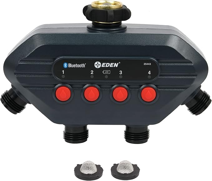 Eden 93443 4-Zone Bluetooth Water Timer |, Stainless Steel Washers Charcoal Gray