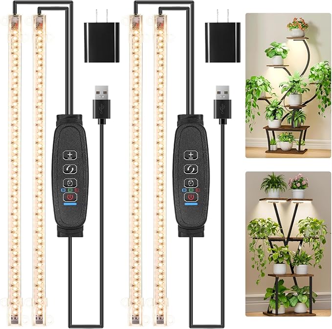 13 Inches LED Grow Light Strips, Grow Lights Match The Flower Stand for Indoor Plants,Full Spectrum 3500K Plant Lamp with 3/9/12H Timer, 10 Dimmable Levels for Seedling Succulent, 2 Head 2 Pack