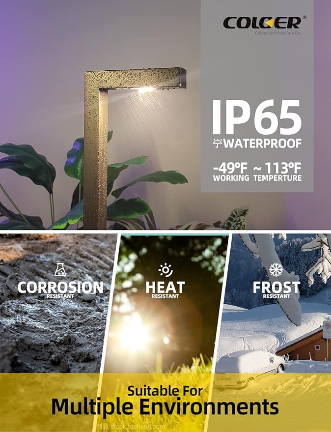 COLOER Brass Low Voltage Outdoor Pathway Lights Bronze Finish 4-Pack with G4 LED Bulb,9-17V AC/DC Garden Lights Electric,Halloween Walkway Light,IP65 Waterproof,2700K Landscape Lighting(603B)