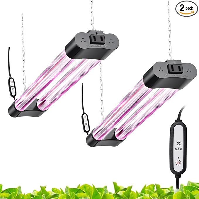 Hlite 16inch 2 Pack LED Grow Lights - Linkable Grow Lights for Indoor Plants, Full Spectrum Plant Lights Plug and Hanging Design with Auto On/Off Timer Hanging Grow Light from Seedling to Flowering