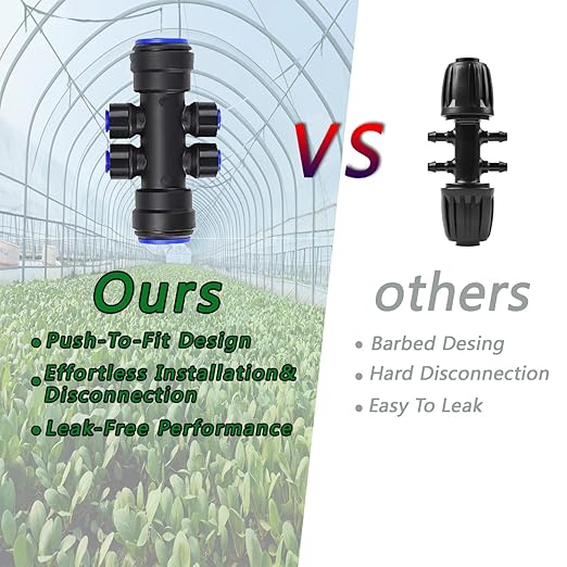 233FT Drip Irrigation System Kit with Quick-Connect System,33FT 1/2" Mainline & 200FT 1/4" Tubing,Brass Y-Type Splitter,Adjustable Nozzle Types.Efficient Sprinkler System Kit