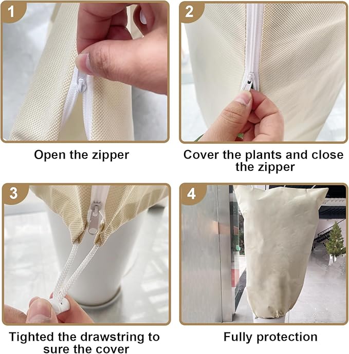 Plant Covers Freeze Protection – 35" × 50" Reusable Plant Protector Bag with Drawstring and Zipper for Plants Trees Shrub, Frost Jacket Warm Blanket for Freeze Frost Protection Season Extension