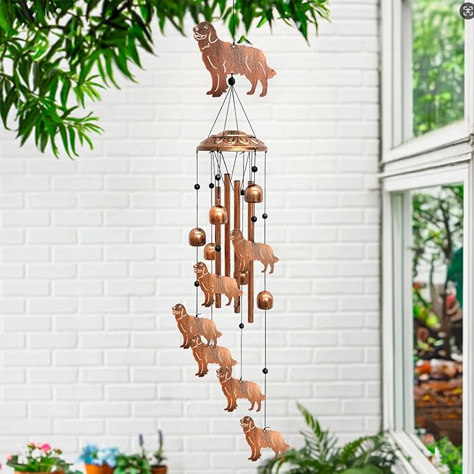 Golden Retriever Wind Chimes for Outside, Metal Windchimes Outdoors Birthday Gifts for Women Memorial Sympathy Wind Chimes for Patio Garden Yard