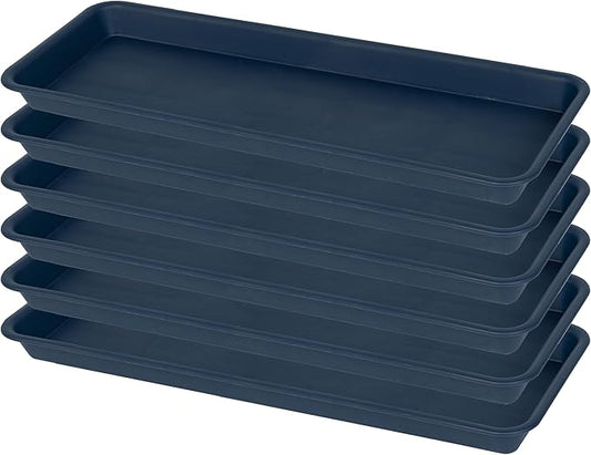 6 Pack of Plastic Plant Tray Saucer Rectangular, Planter Trays Saucers for Indoors Outdoor, Plant Water Drip Tray for Flower Pot Planter, Windowsill Trays (6.5 X 13 Inch, Blue)