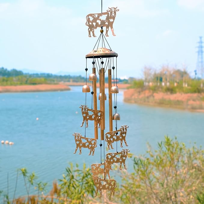 Cow Wind Chimes for Outside, Metal Windchimes Outdoors, Cow Gifts for Women/Men, Memorial/Birthday Gifts, Garden Decor for Outside, Patio or Yard, Durable Chimes for Outdoors