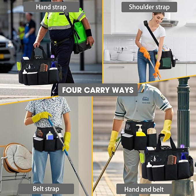 ZKOO Cleaning Bag Cleaning Caddy Organizer, Wearable Cleaning Caddy with Waist & Handles for Cleaning Tool Organizers, Extra-Large Cleaning Caddy Bag Adjustable Compartments for Housekeeping,Gardening