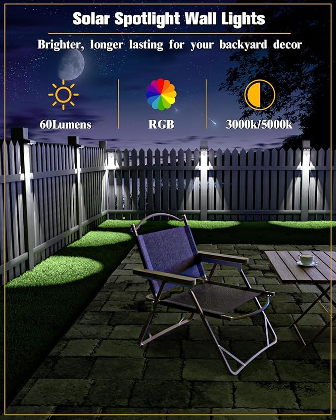 Solar Fence Lights 16 Pack, 50 Lumens Outdoor Solar Lights with 12 Modes RGB Color Glow LED,Waterproof, Solar Lights for Patio, Backyard, Deck, Fence, Railing