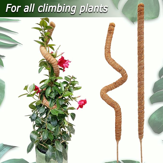 2 Pack 25" Moss Pole, Bendable Moss Pole for Plants Monstera, Moss Poles for Climbing Plants Indoor, Handmade Coco Coir Plant Pole Sticks Support Stakes for Potted Plants