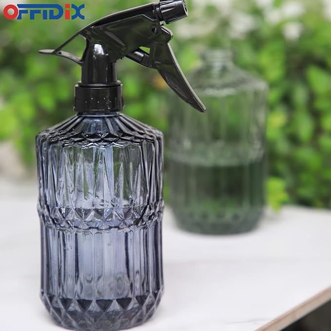 OFFIDIX Glass Spray Bottle, Fine Mist Plant Mister, Handheld Pressure Watering Can,Adjustable Nozzle Glass Spray Bottle,0.43L/15.17oz Handheld Spray Bottles for Garden Plants Cleaning Solutions(Gray)
