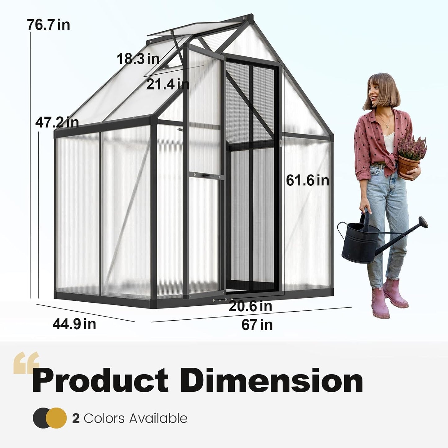 KING BIRD Greenhouse for Outdoors, 4x6 FT Polycarbonate Walk-in Green House, Quick-Setup Aluminum Frame UV Resistant Panel for Outside Garden Backyard W/ Lockable Screen Door, Vent, Black