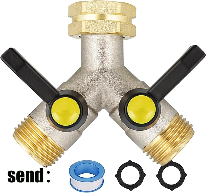 EJW Garden Hose Splitter 2-Way Heavy Duty, Y-Valve Garden Hose Faucet Splitter, 3/4” GHT Threads,Outdoor Faucet Splitter,Brass High Flow, Garden Hose Y-Splitter 2-Way,Y-Valve Full Flow Hose Splitter.
