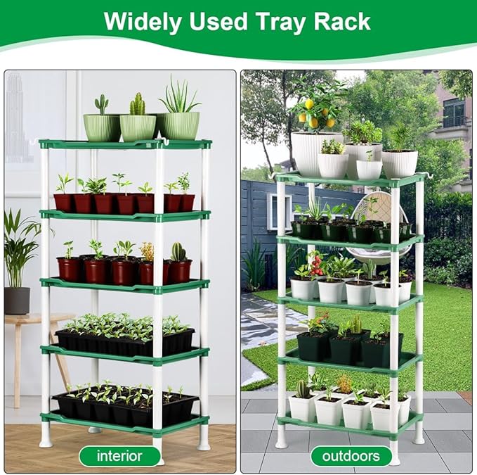 5-Tier Seed Stand with 5 Trays, Seed Starting Rack Propagation Rack Kit for Stackable Seedling Tray Seedling Staging Table for Indoor Outdoor Growing(Green)