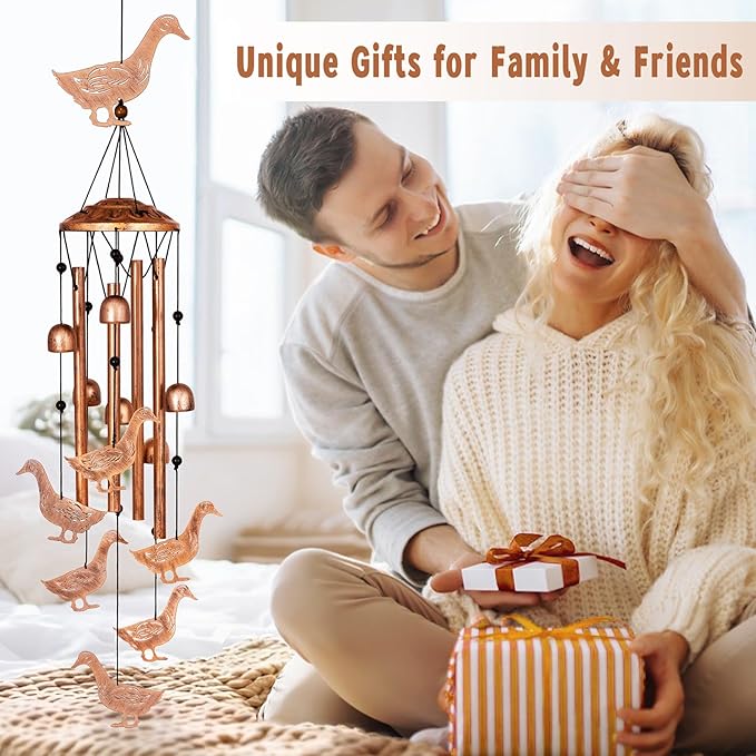 Duck Wind Chimes for Outside, Metal Windchimes Outdoors, Duck Gifts for Women/Men, Memorial/Birthday Gifts, Garden Decor for Outside, Patio or Yard, Durable Chimes for Outdoors