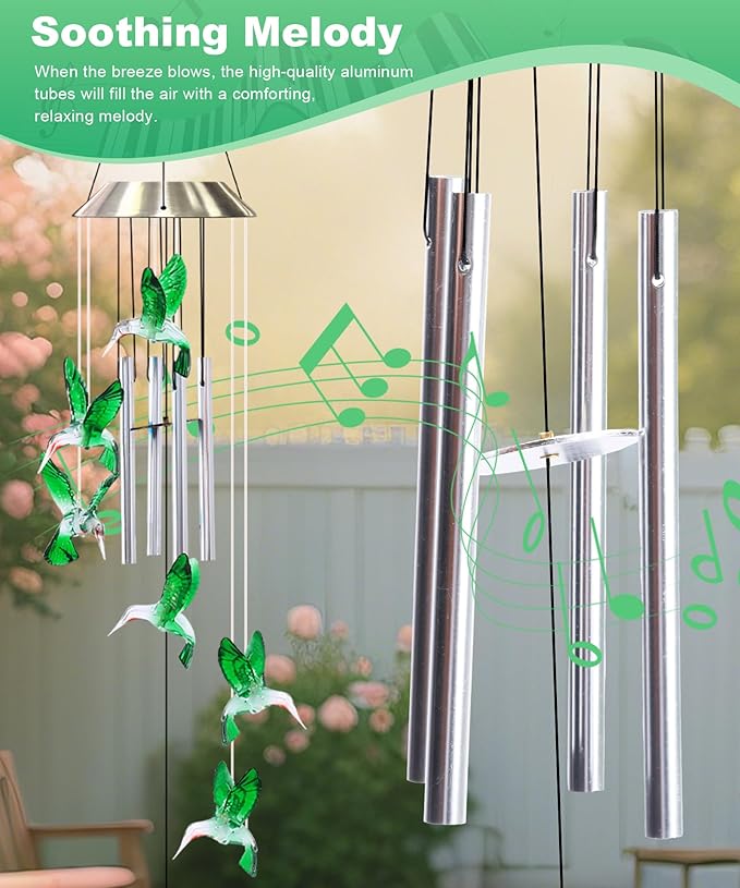 Nacome Wind Chimes for Outside: Tubes Memorial Wind Bell Birthday Gifts for Mom Mother Grandma Women Christmas,Yard Garden Decor Indoor/Outdoor(Hummingbird)