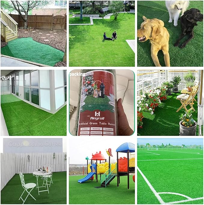 Natural Artificial Grass Turf 13 FT x 29 FT, Heyroll Customized Sizes Thick Faux Grass, 1.38" Indoor Outdoor Garden Rug Landscape Carpet Lawn Synthetic Fake Grass Mat