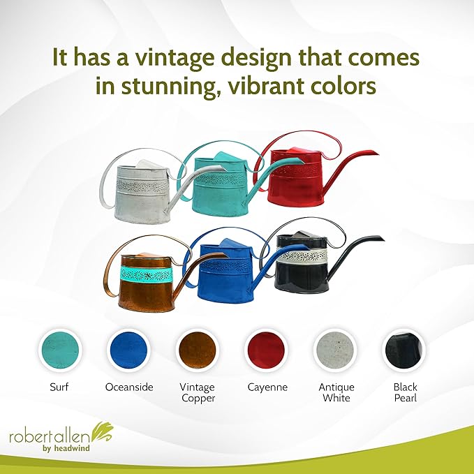 Headwind Willow Oceanside Blue 0.5 Gallon Galvanized Decorative Metal Garden Watering Can for Indoor & Outdoor Plant Care โ Vintage Gardening Plant Watering Can by Robert Allen