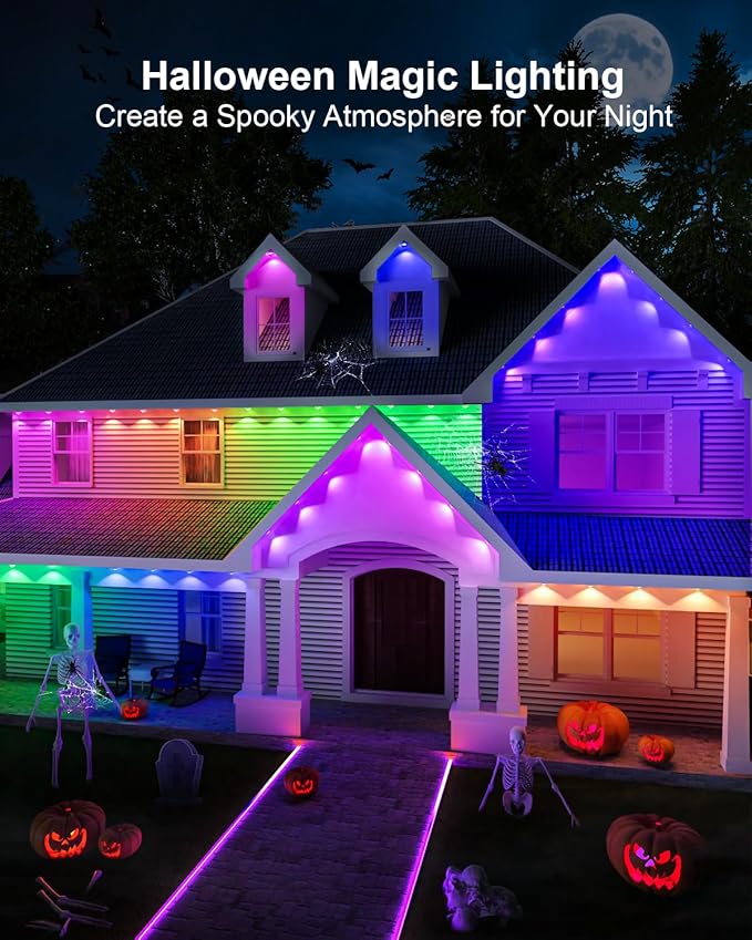 Permanent Outdoor Light Pro, 100ft with 72 RGB+IC LED Lights, 90 Scene Modes, AI Light Design, IP67 Waterproof for Halloween Christmas Decor and Daily Lighting, Work with Alexa, Google