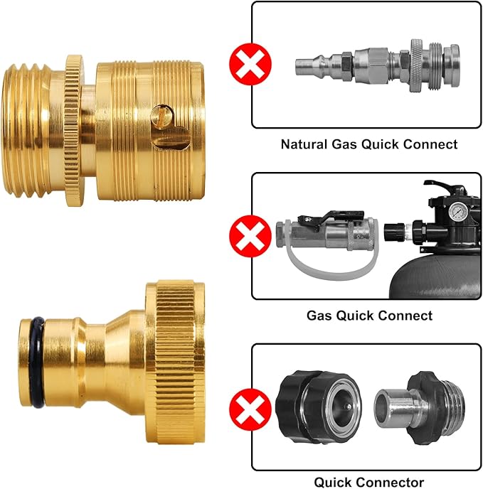 Garden Hose Quick Connect Solid Brass 3/4" GHT External Thread Easy Connect Fittings No-Leak Water Hose Male Quick Connector and Female product adapters (2 SETS)