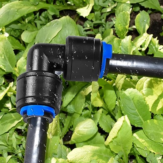 20 Pack 1/4" Universal 90 Degree Elbow Fitting, Quick Connect Universal Drip Irrigation Tubing Coupling Valve, Connector Locking Fitting for Sprinkler or Drip Irrigation System