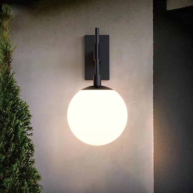 Hyunbae Outdoor Wall Sconce, 18.9" Large Size Wall Light, Exterior Light Fixtures Wall Mount for House, Globe Glass Front Porch Lights, Waterproof Outside Lighting Sconce Lamp with E26 Base