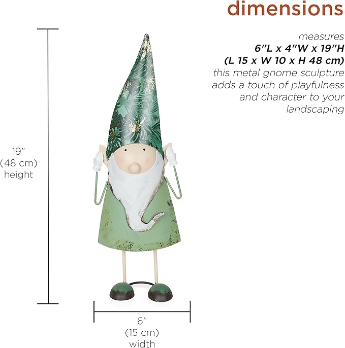 Alpine Corporation - 19" Tall Outdoor Garden Gnome Yard Decoration - Metal Statue with Hear No Evil Expression - Durable, Weatherproof Lawn Sculpture for Patio, Deck, Yard