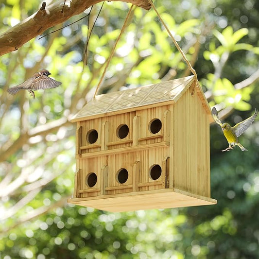 Bird Houses for Outside,12 Hole Bird House Room for 12 Bird Families - Birdhouses for Outdoors Large Hummingbird House (Wooden, Set-1)