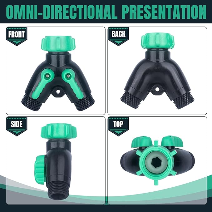 2 Pack Garden Hose Splitter 2 Ways Water Hose Splitter Heavy Duty Plastic 3/4" Hose Y Splitter Outdoor Faucet Splitter with Leak Proof Tape and 4 Extra Rubber Gaskets