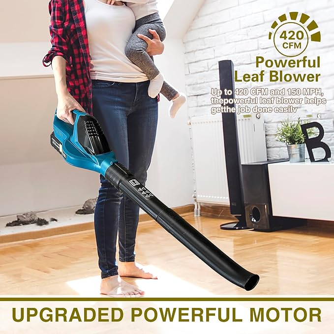 Wgkok Leaf Blower Cordless - 21V 5-Speed Mode Electric Cordless Leaf Blower with 2 Batteries and Charger, 2.0Ah Lightweight Battery Powered Leaf Blowers for Lawn Care, Patio, Blowing Leaves (Blue)