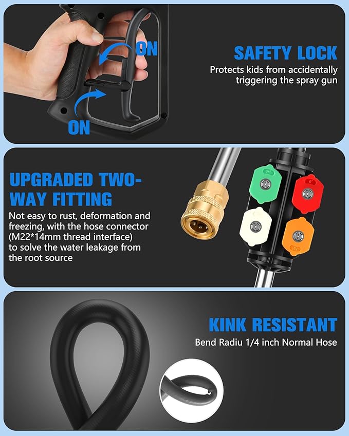 Pressure Washer, 2.8 GPM High Power Washer Adjustable Pressure 2500PSI-5000PSI with 33FT Extension Hose Reel, 4 Nozzles and Soap Bottle for Cars/Fences/Driveways