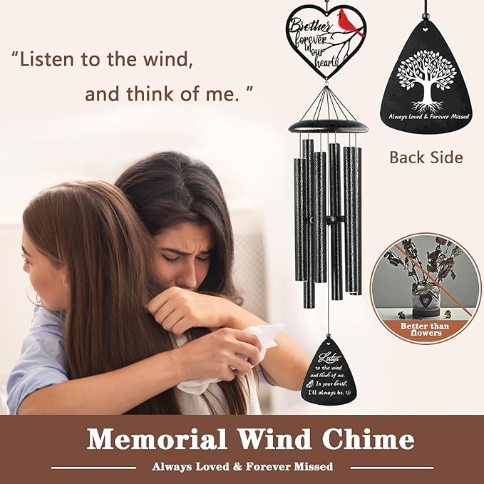 Memorial Gifts for Loss of Brother, 32" Cardinal Memorial Wind Chimes for Loss of Brother, Sympathy Wind Chimes Gifts in Memory of Brother