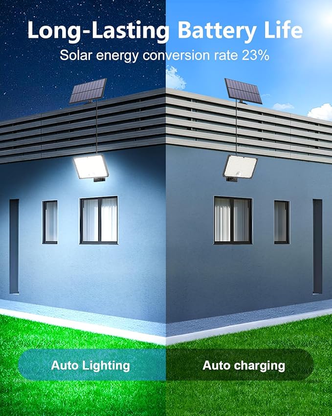 400LED Solar Lights Outdoor,IP67 Waterproof Solar Flood Lights,3 Modes & Remote Control Motion Sensor Outdoor Light for Garden, Garage, Patio, Pathway (2 Pack)