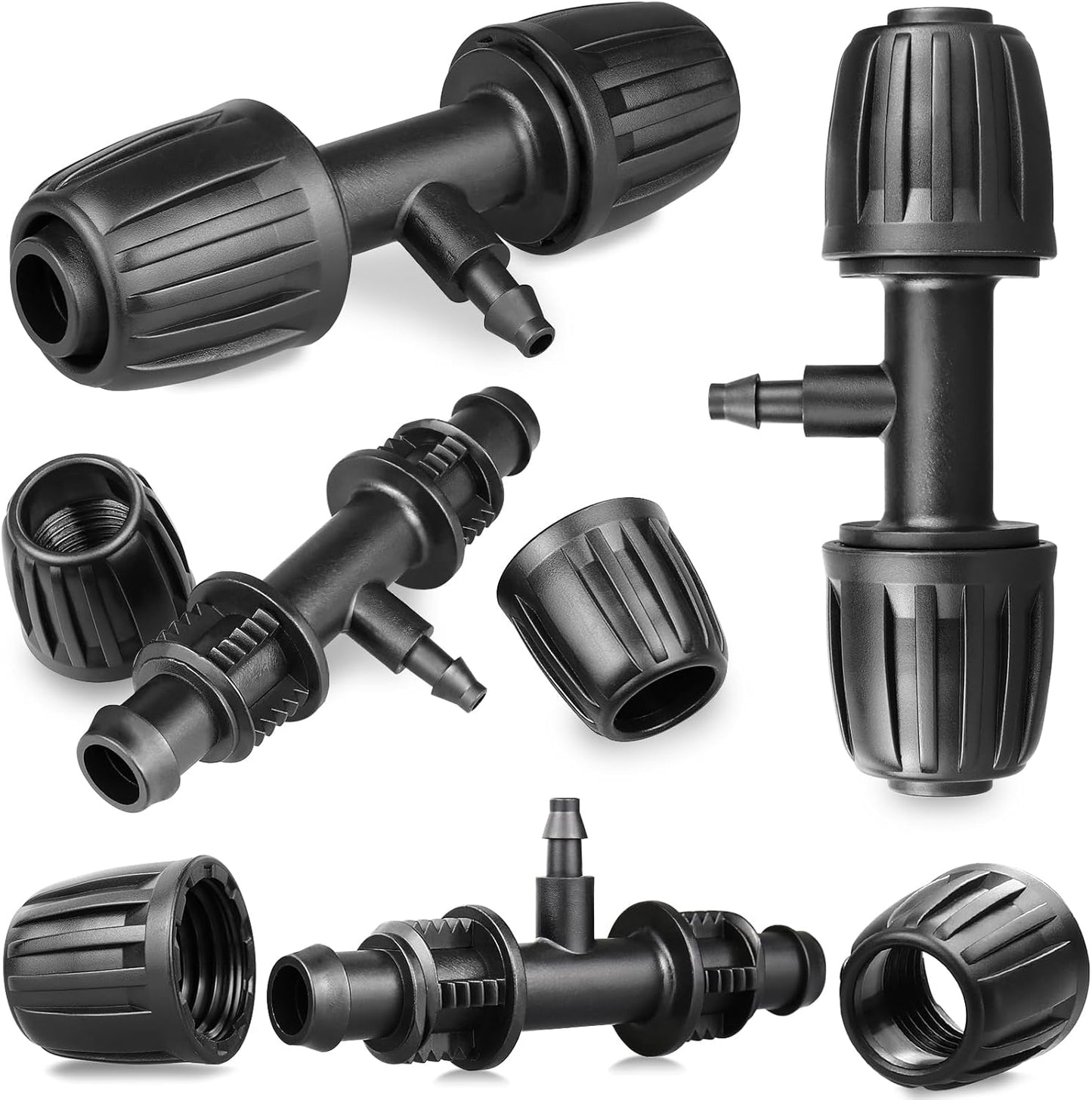 Drip Irrigation Fittings for 1/2 Inch to 1/4 Inch Tubing Reducing Tee:1/2" (1/2" ID x 0.65" OD) to 1/4" Drip Line Anti-drop Locked Nut Barbed Reducer Tee Connectors (12 Pack)