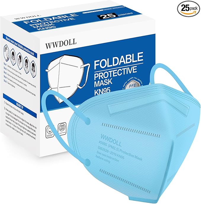 WWDOLL KN95 Face Mask 25 Pack, 5-Layers Breathable Disposable KN95 Masks, Blue
