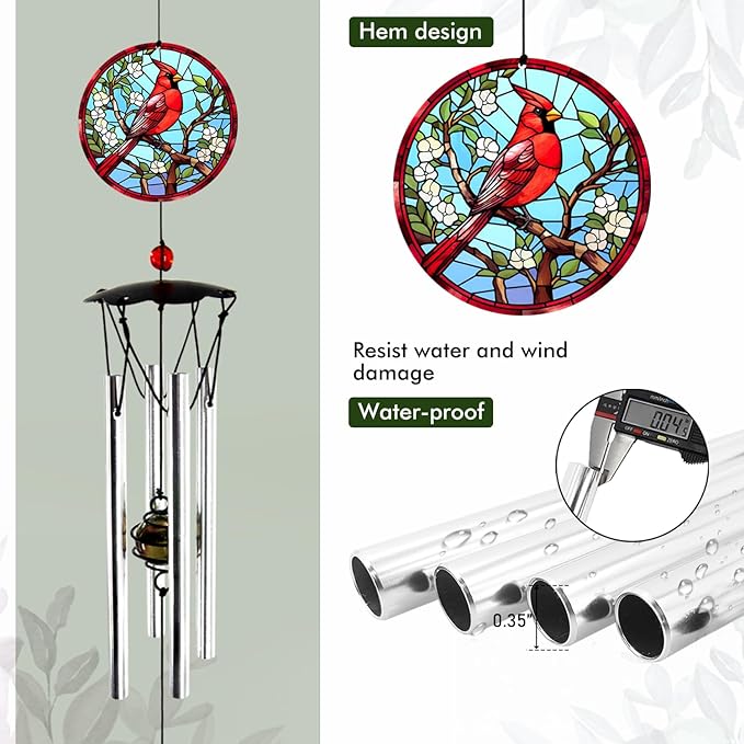 Wind Chimes for Outside 24" Cardinal Wind Chimes Outdoor Home Patio Garden Decor Windchimes Outdoors Cardinal Gifts for Women Mom Grandma Sisters