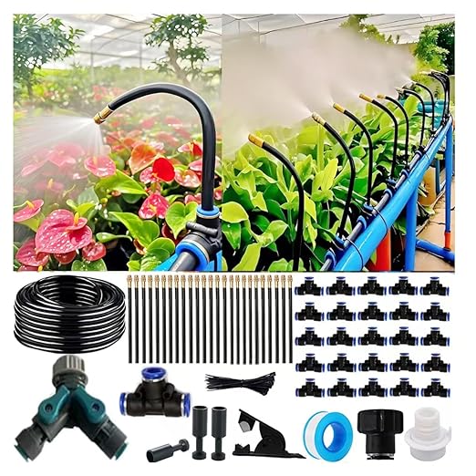 Drip Irrigation Kit Automatic Watering System for Potted Plants, 360 Degree Adjustable Copper Micro Sprinklers, Quick Connect Tubing Fittings for Garden, Lawn, Patio, Balcony(25 Nozzles)