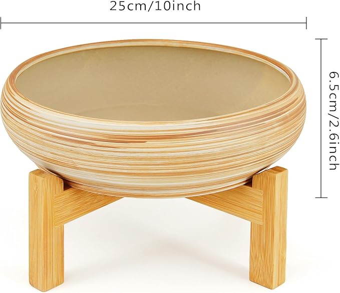 ARTKETTY Succulent Pots - 10 Inch Large Bonsai Pots with Drainage Stand, Ceramic Plant Pots Shallow Succulent Planters for Indoor Plants Decorative Cactus Flower Planter Bowl