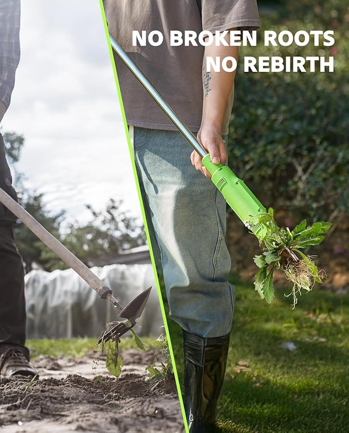 Electric Weed Puller Tool: 21V Battery Powered w/ 2pcs 2000mAh, Heavy Duty 3-Claw Steel Root Weeder Stand-Up Remover Picker Grabber Popper, for Dandelion Lawn Garden Yard EWP001