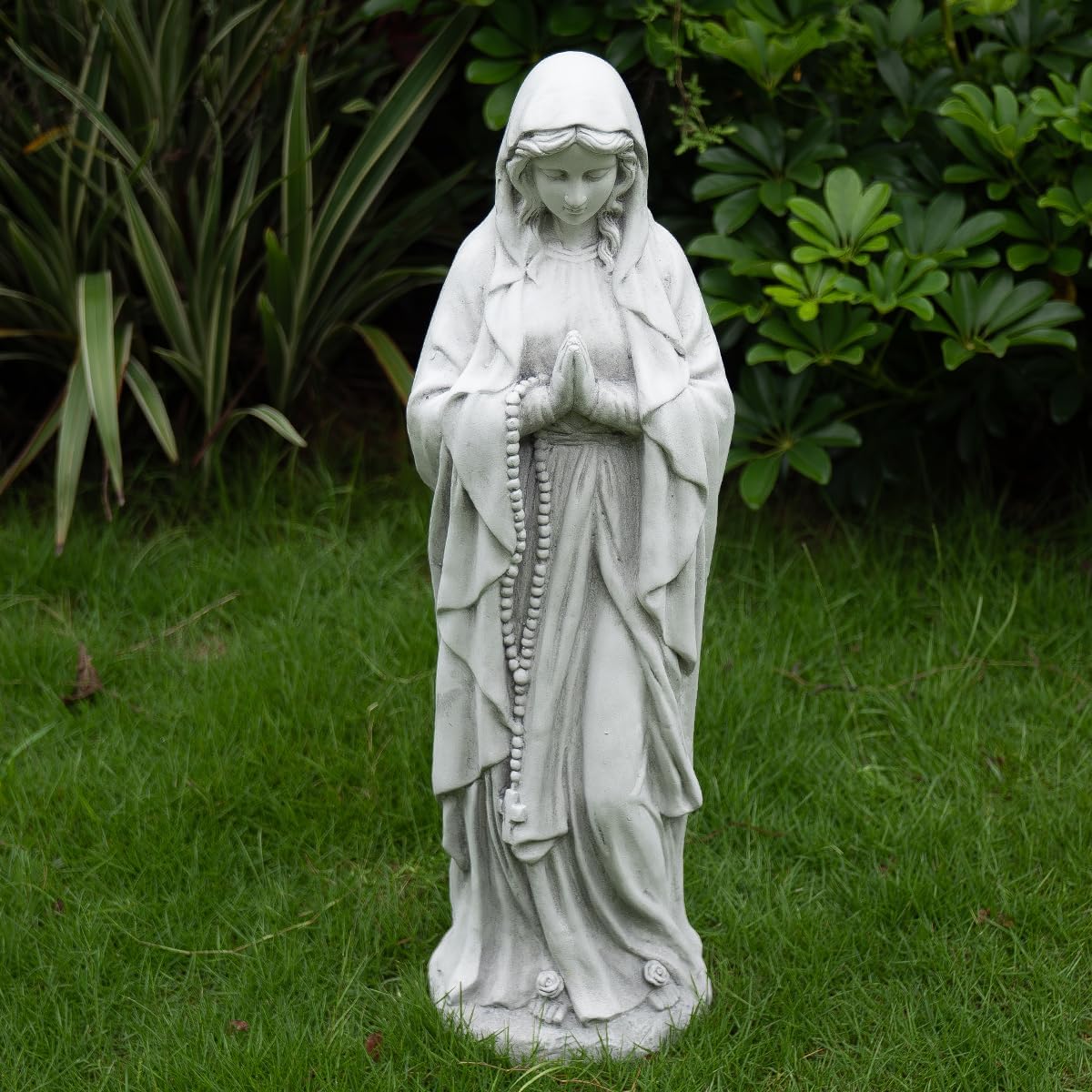 Outdoor Virgin Mary Statue, Large Garden Sculptures for Outside, Tall Praying Mother Religious Decorations for Home Yard Patio Lawn Hallway Decor, Grey