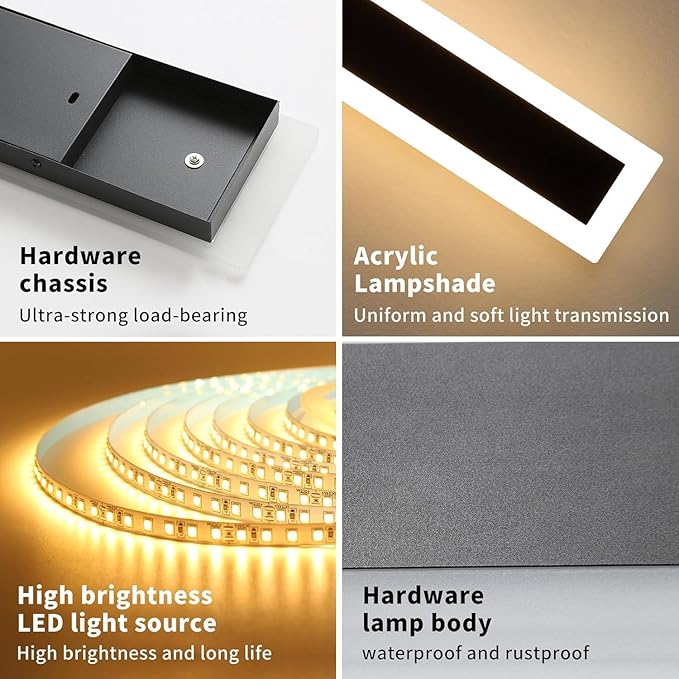 Upgrade Widened 2 Pack Modern LED Wall Sconce, 23.6inch Outdoor Wall Lights, 3000K Warm White, 24W, IP65 Waterproof, Black Long Linear Wall Mount Lighting, Outside Exterior Light for Garage, Patio