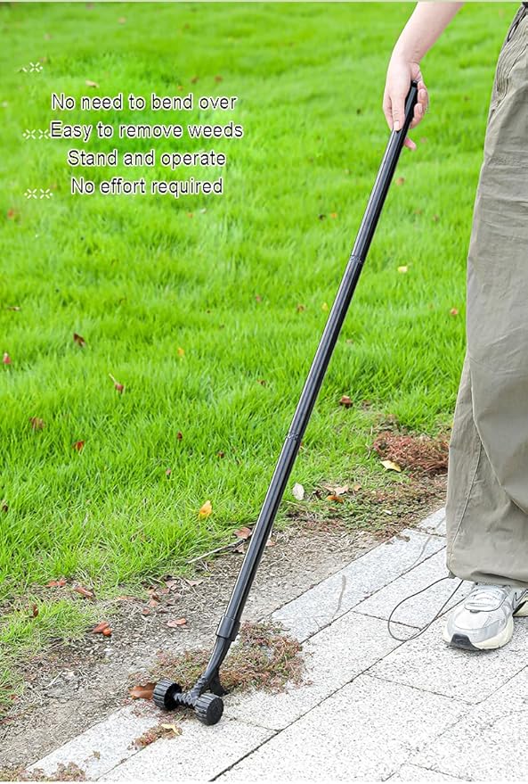 Crevice Weeding Tool with Wheel,Adjustable Handle Length, Allowing for Effortless clearing of Weeds in Corners.