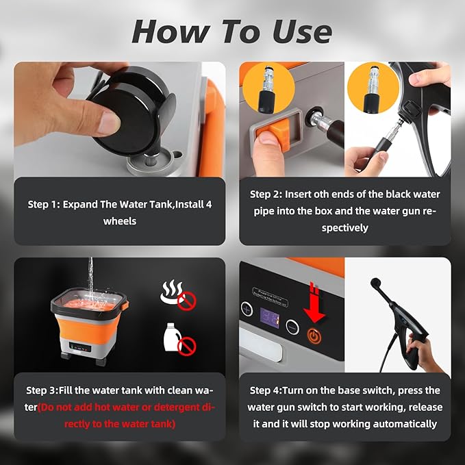 Cordless Pressure Washer w/3.5Gal Tank with Universal Wheel 6-in-1 Nozzle, Max 620PSI, 16.4FT Hose, 20000mAh Lithium Battery, Fold Portable Washer for Camping, Pet Cleaning,Watering The Flowers