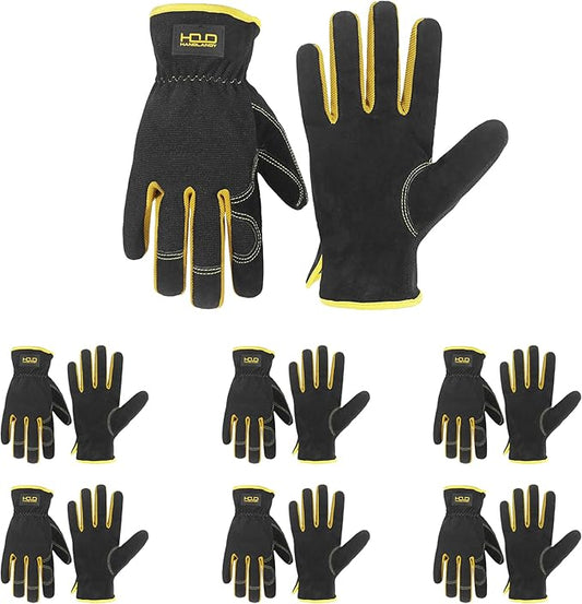 HANDLANDY Men Leather Gardening Gloves, Utility Work Gloves for Mechanics, Construction, Driver