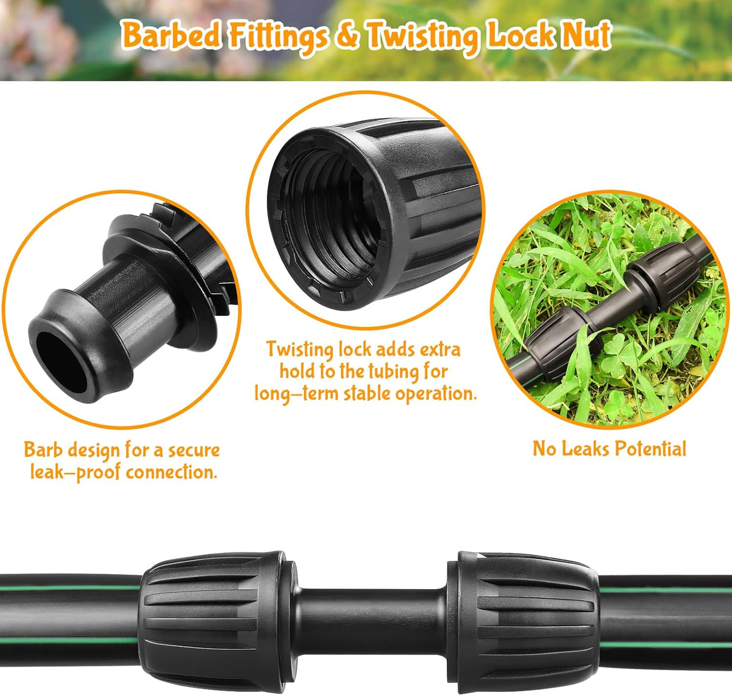 Drip Irrigation Fittings for 1/2 Inch Drip Tubing (1/2" ID x 0.65" OD):1/2'' Drip Line Couplings Anti-drop Locked Nut Barbed Straight Coupling Connectors for Garden Irrigation System (10 Pack)