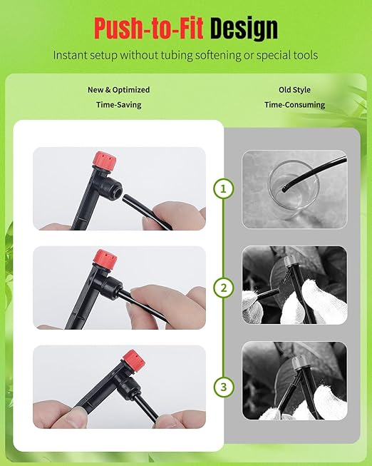 Pawfly 30 Pcs Push-to-Fit Drip Irrigation Emitters with Adjustable Water Flow Irrigation Drippers Drip Emitters Sprinklers with Stake & 8 Holes Drip Irrigation System Parts for 1/4 Inch Tubing