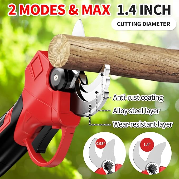 Electric Pruning Shears, 1.4" Cutting Diameter Electric Pruner with LCD Display&2Pcs 2.0Ah Rechargeable Battery, Brushless Motor Cordless Pruning Shears for Tree Trimming Branch Cutter