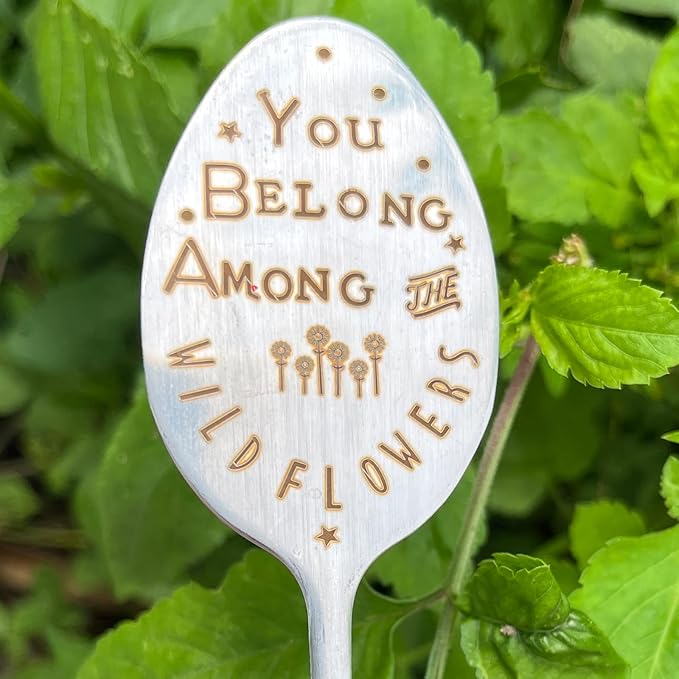 Garden Plant Marker Friendship Gift for Women Gardeners, Plant Stake Label Sign Tag Gardening Gifts for Woman Plant Lovers, Metal Garden Decoration (Among Flowers)