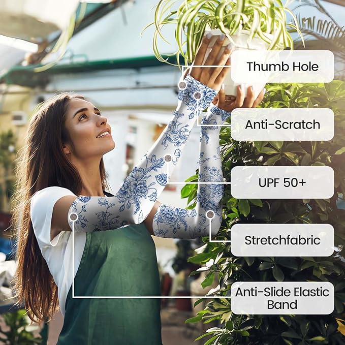 Gardening Sleeves Farm Sun Protection Arm Cooling Sleeves Thorn Proof Garden for Women Men with Thumb Hole